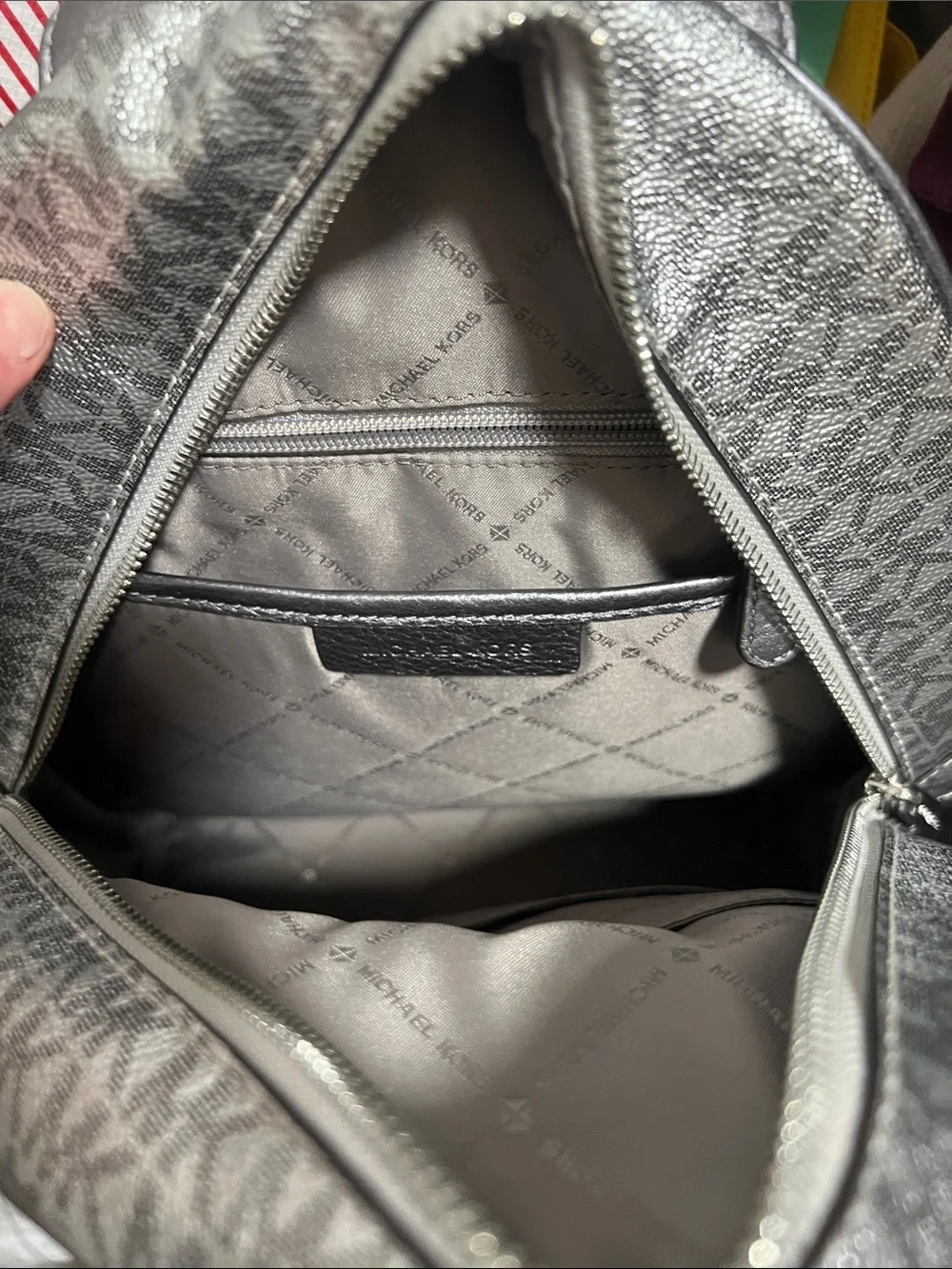 NWOT Michael Kors Abbey Medium Metallic Silver Logo Backpack